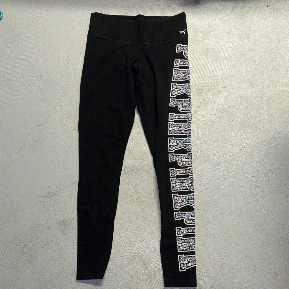Black Leggings with sequin Logo Design